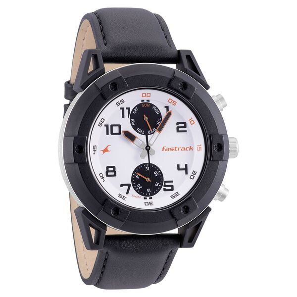 Fastrack Quartz Analog White Dial Leather Strap Watch for Guys - image number 0