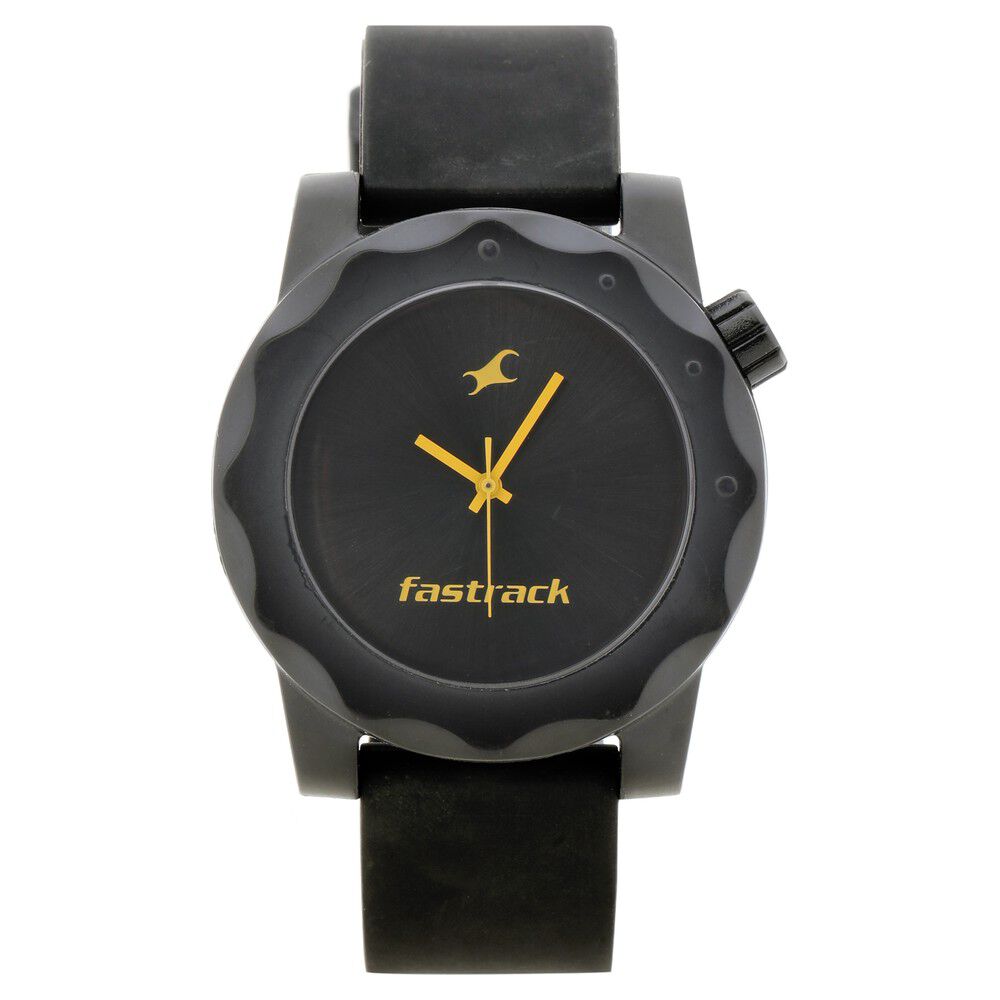 Black dial black plastic strap watch fastrack top