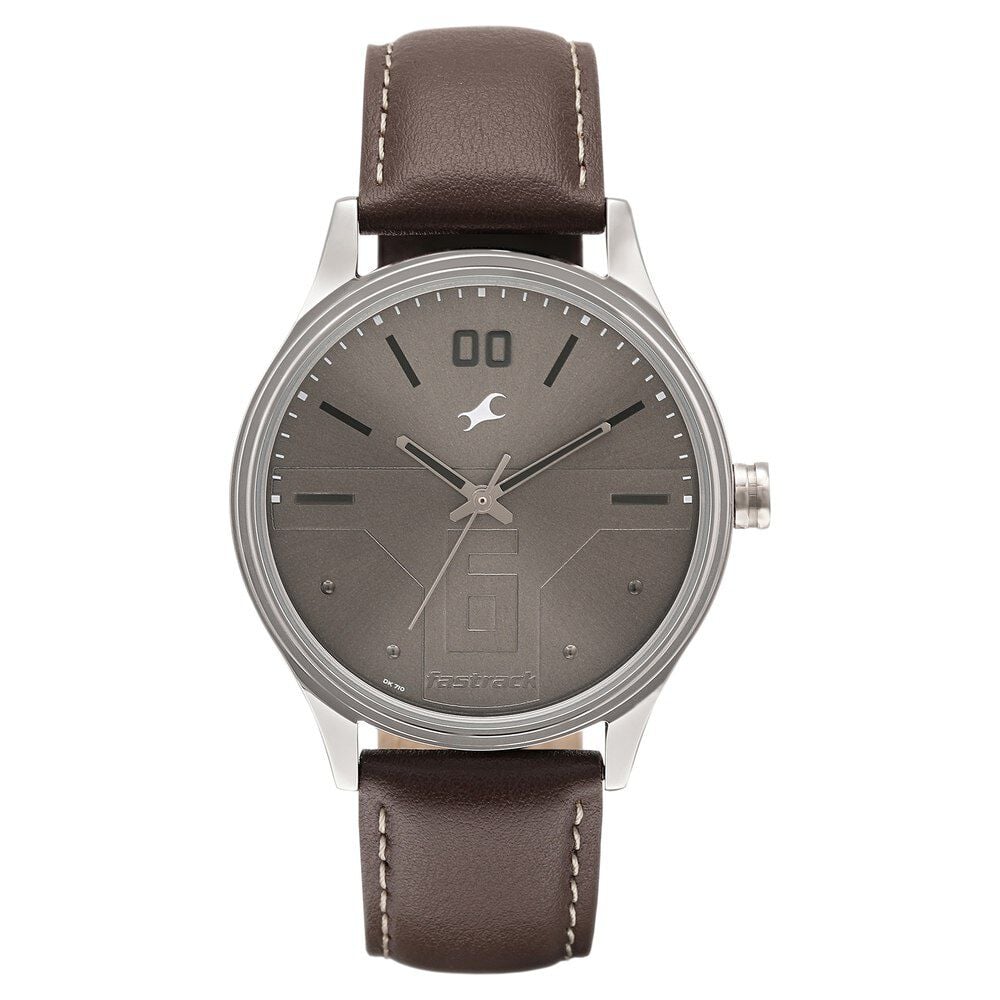 Fastrack Bare Basics Quartz Analog Brown Dial Leather Strap Watch