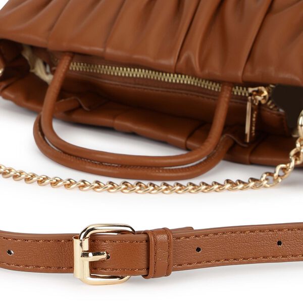 Gathered faux leather satchel - image number 8
