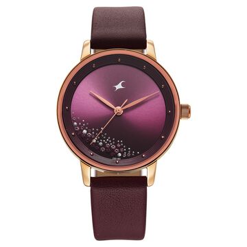 Fastrack Style Up Quartz Analog Maroon Dial Maroon Colour Leather Strap Watch For Girls