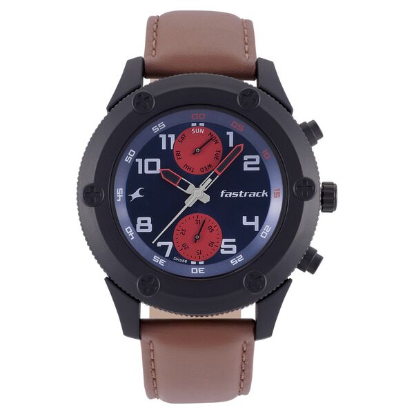 Fastrack Modular Quartz Analog Blue Dial Leather Strap Watch for Guys - image number 1