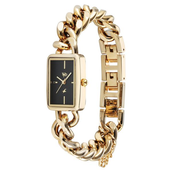 Fastrack Vyb Prodigy Quartz Analog Black Dial Golden Color Metal Strap Watch For Girls - image number 3