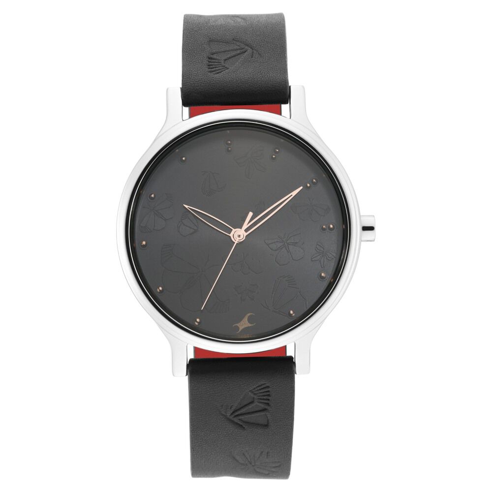 Fastrack I Love Me Quartz Analog Black Dial Leather Strap Watch