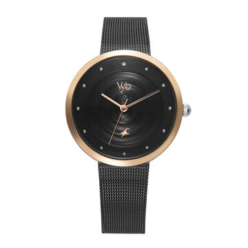 Fastrack Vyb Manifester Quartz Analog Black Dial Stainless Steel Strap Watch for Girls