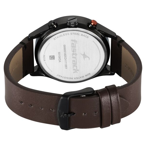 Fastrack Opulence Sun Moon Chronograph Black Dial Brown Leather Strap Analog Quartz Watch For Guys - image number 5