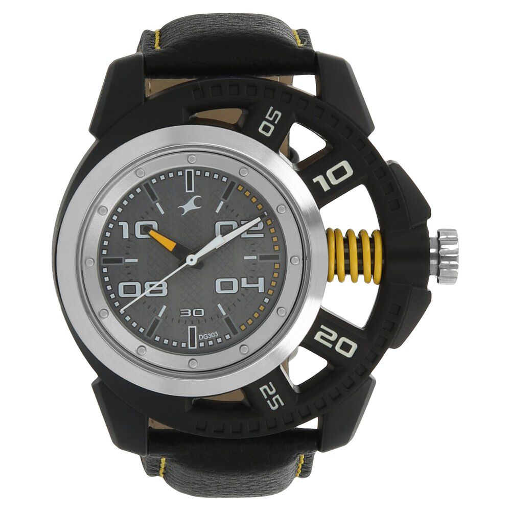 Fastrack Quartz Analog Grey Dial Leather Strap Watch for Guys