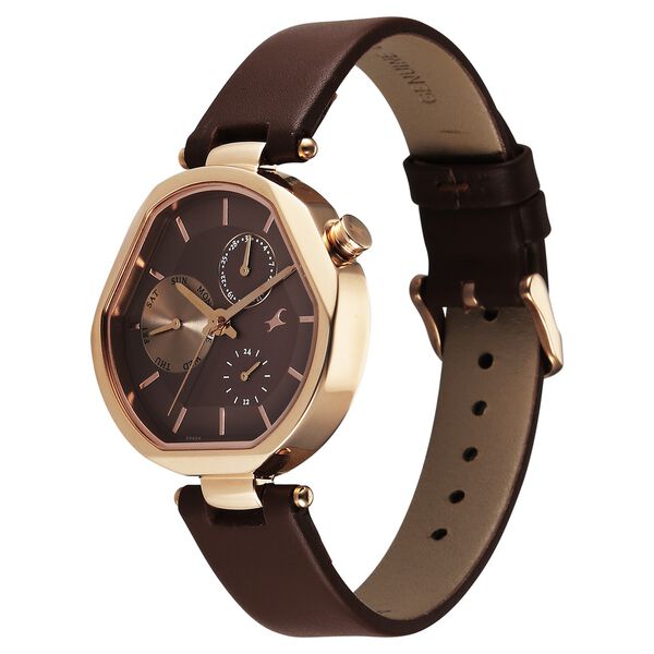 Fastrack Tick Tock Quartz Multifunction Brown Dial Leather Strap Watch For Girls - image number 2