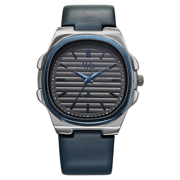 Fastrack Vyb Drift Quartz Analog Grey Dial Blue Color Leather Strap Watch For Guys - image number 1