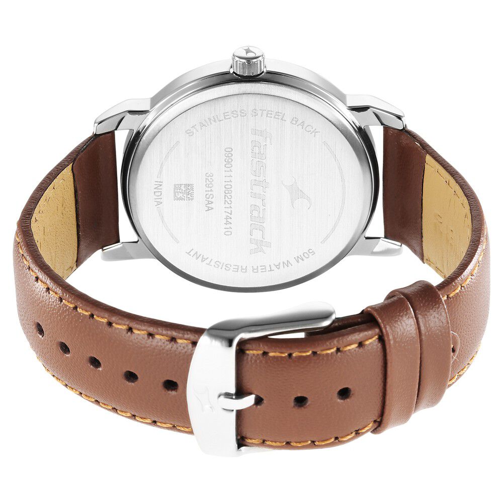 Buy Online Fastrack Stunners Quartz Analog Silver Dial Leather Strap Watch for Guys nr3291sl02 Fastrack