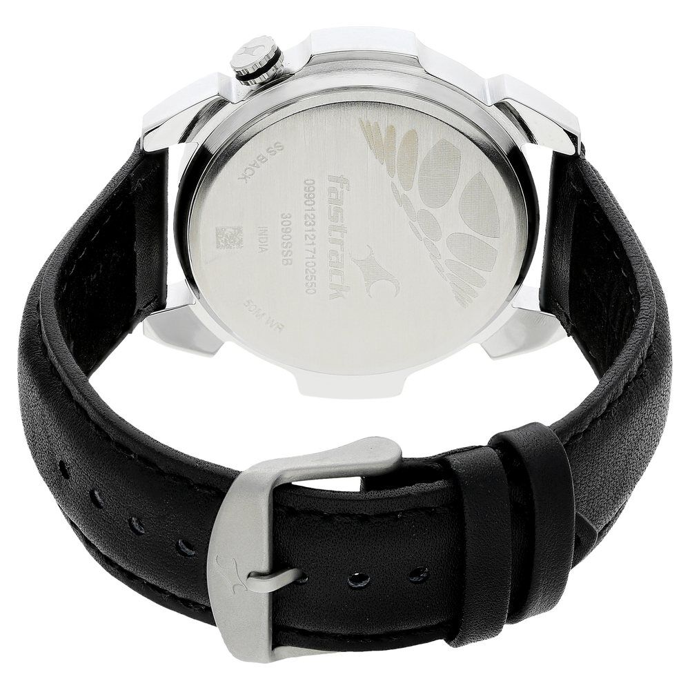 Buy Online Fastrack Loopholes Quartz Analog Black Dial Leather Strap Watch for Guys 3090sl04 Fastrack