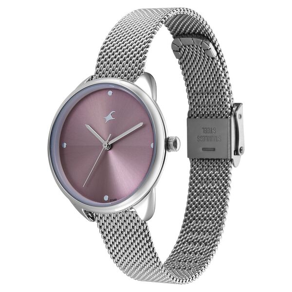 Fastrack Stunners Quartz Analog Purple Dial Silver Stainless Steel Strap Watch For Girls - image number 2