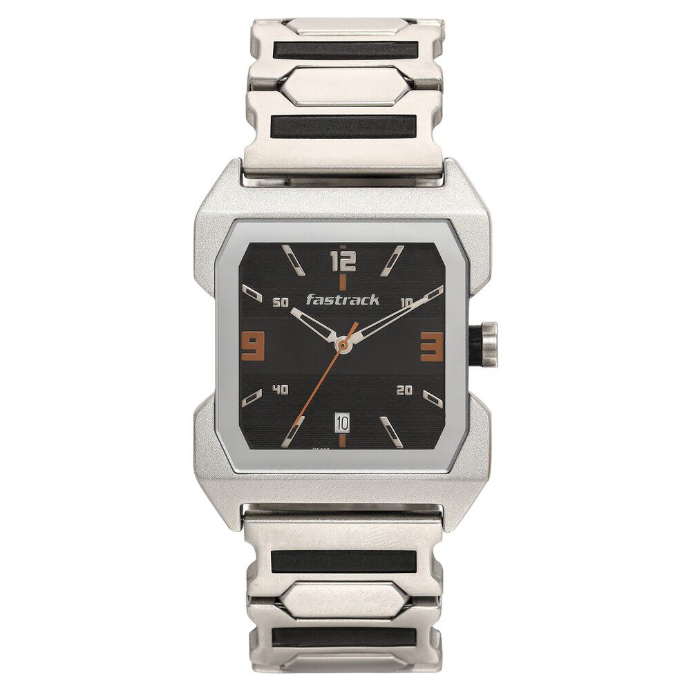 Fastrack Hitlist Quartz Analog with Date Black Dial Stainless Steel Strap Watch for Guys