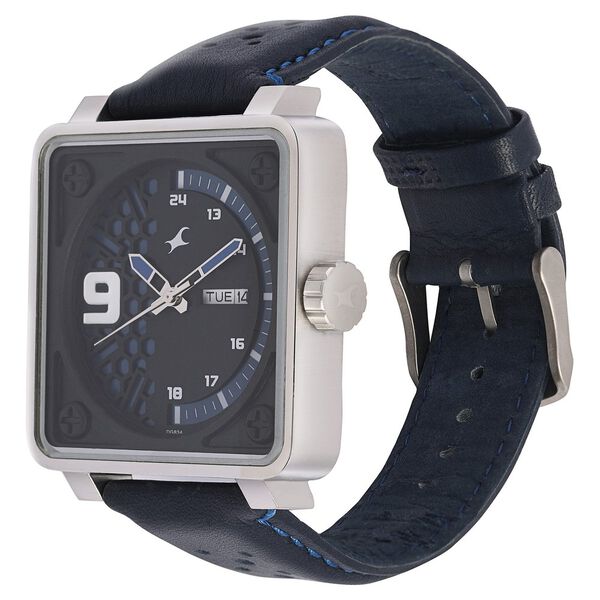 Fastrack Loopholes Quartz Analog with Day and Date Blue Dial Leather Strap Watch for Guys - image number 2