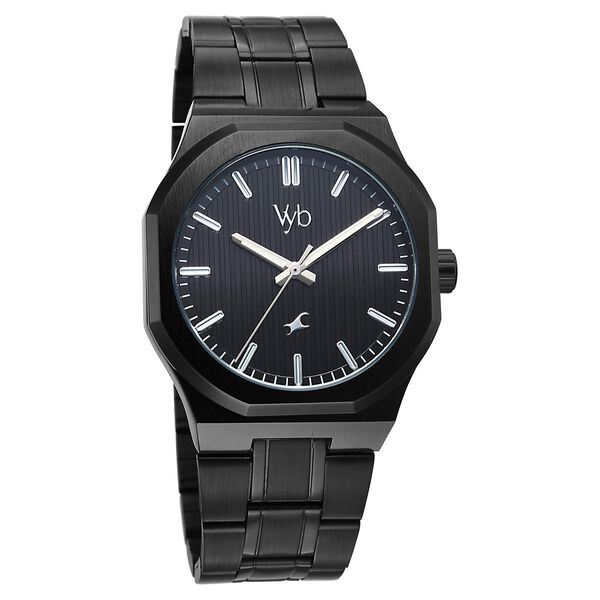 Vyb Pioneer By Fastrack Quartz Analog Black Dial Black Stainless Steel Strap Watch For Guys - image number 1