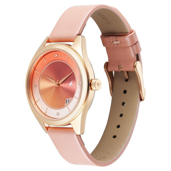 Fastrack Style Up Quartz Analog with Date Pink Dial Pink Colour Leather Strap Watch For Girls - image number 2