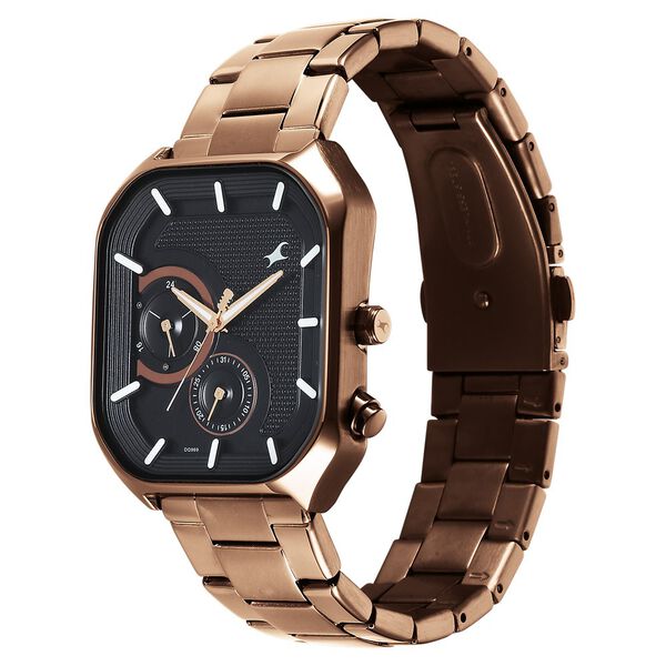 Fastrack Groove Multifunction Black Dial Metal Strap Guy's Watch with Lume indices - image number 2