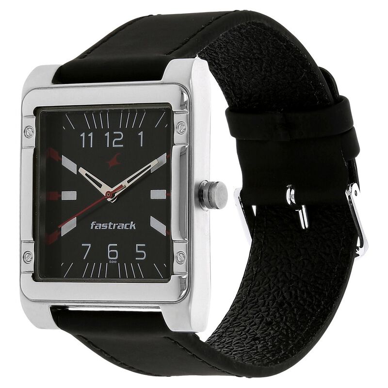 Buy Online Fastrack Quartz Analog Black Dial Leather Strap Watch
