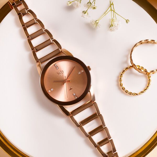 Vyb Striker By Fastrack Quartz Analog Rose Gold Dial Metal Strap Watch For Girls - image number 0