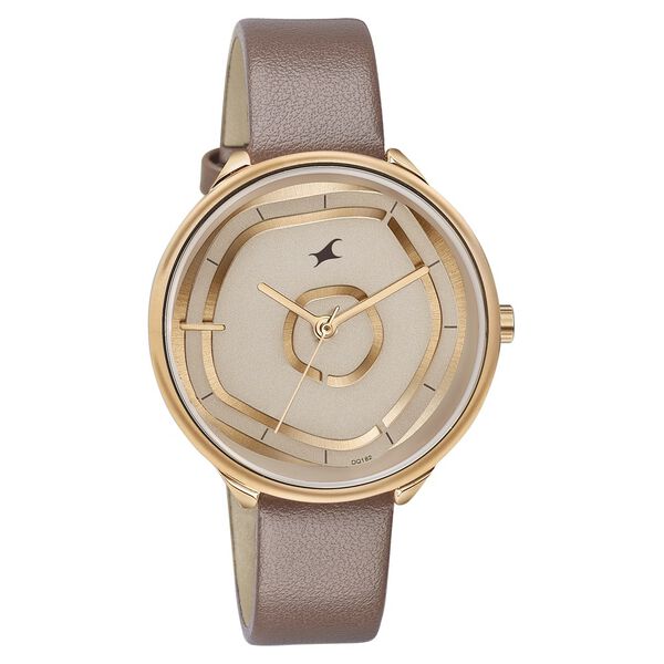 Fastrack Stunners Multifunction Rose Gold Dial Brown Leather Strap Watch For Girls - image number 1