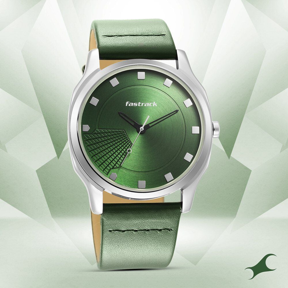 Fastrack Stunners Quartz Analog Green Dial Leather Strap Watch