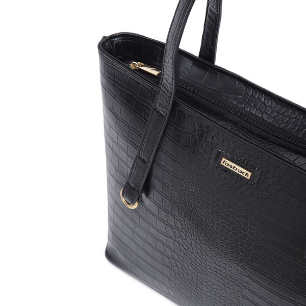Fastrack Chic Textured Tote Bag for Women | Stylish Bag for Ladies, Women, Girls | Casual Spacious Tote Bag Made of High-Quality Faux Leather (Black) - image number 3