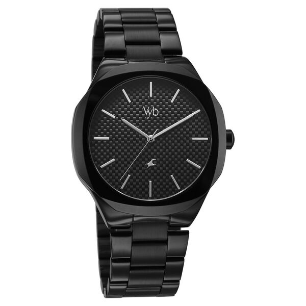 Vyb Challenger By Fastrack Quartz Analog Black Dial Black Stainless Steel Strap Watch For Guys - image number 2