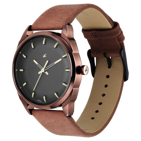 Fastrack After Dark Black Dial Leather Strap Watch for Guys - image number 3