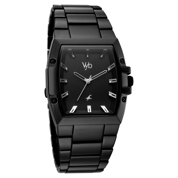 Vyb Challenger By Fastrack Quartz Analog Black Dial Black Metal Strap Watch For Guys - image number 2
