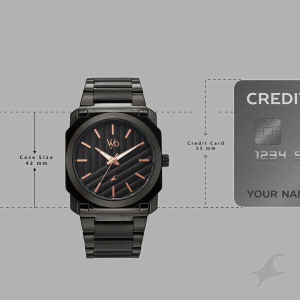 Vyb Challenger By Fastrack Quartz Analog Black Dial Black Stainless Steel Strap Watch For Guys - image number 3