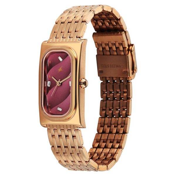 Fastrack Gelato rosegold analog bracelet watch with Plum dial for Girls - image number 4
