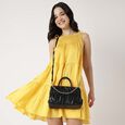 Gathered faux leather satchel - image number 1