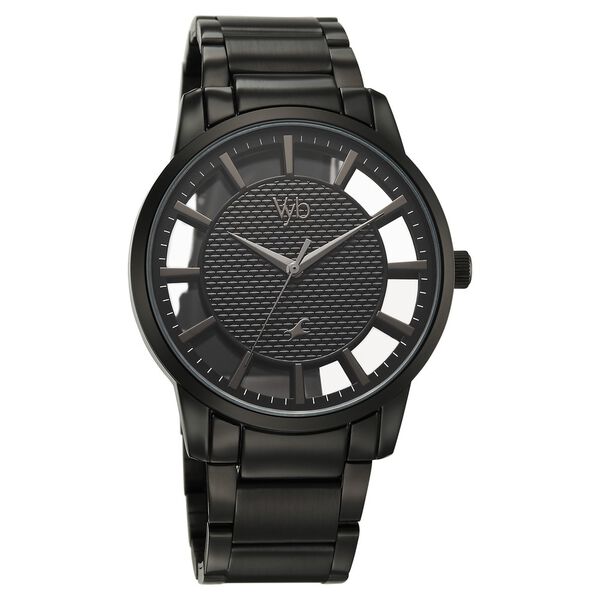 Vyb Horizon By Fastrack Quartz Analog Black Dial Grey Stainless Steel Strap Watch For Guys - image number 2