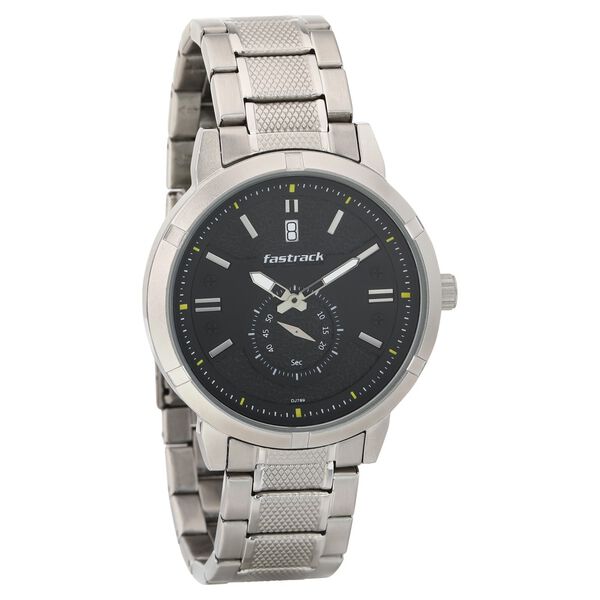 Fastrack Go Skate Quartz Analog with Day and Date Black Dial Stainless Steel Strap Watch for Guys - image number 0