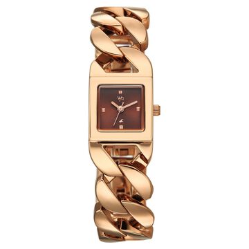 Vyb Runway By Fastrack Quartz Analog Brown Dial Rose Gold Metal Strap Watch For Girls