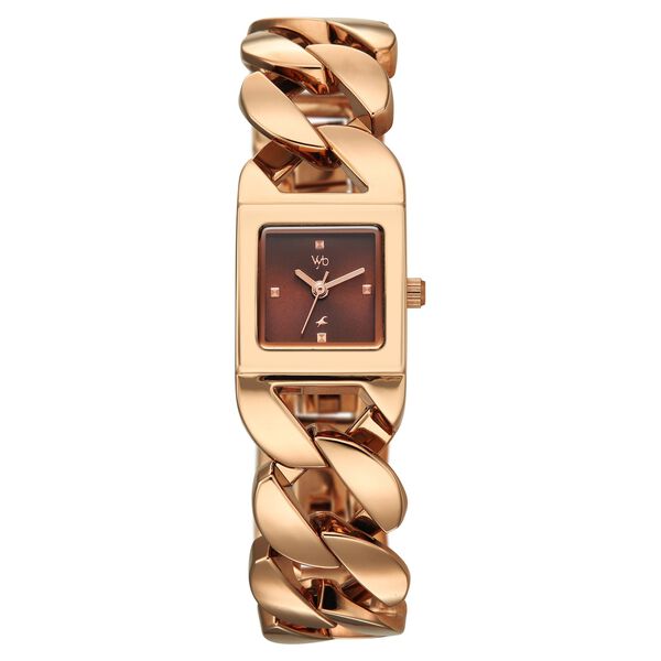 Vyb Runway By Fastrack Quartz Analog Brown Dial Rose Gold Metal Strap Watch For Girls - image number 0