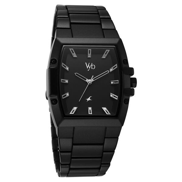 Vyb Pioneer By Fastrack Quartz Analog Black Dial Metal Strap Watch For Guys - image number 1
