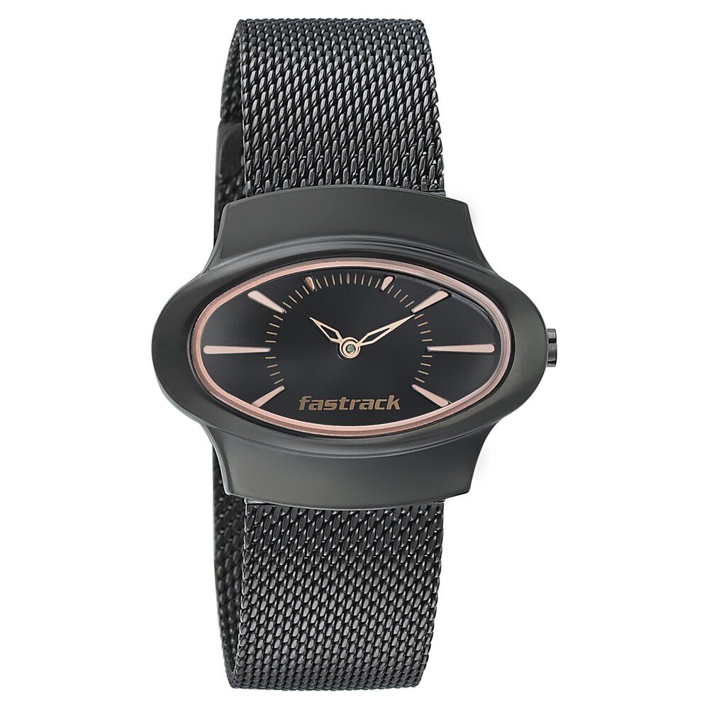 Buy Online Fastrack Hitlist Quartz Analog Black Dial Stainless Steel Strap Watch for Girls ns6004nm01 Fastrack