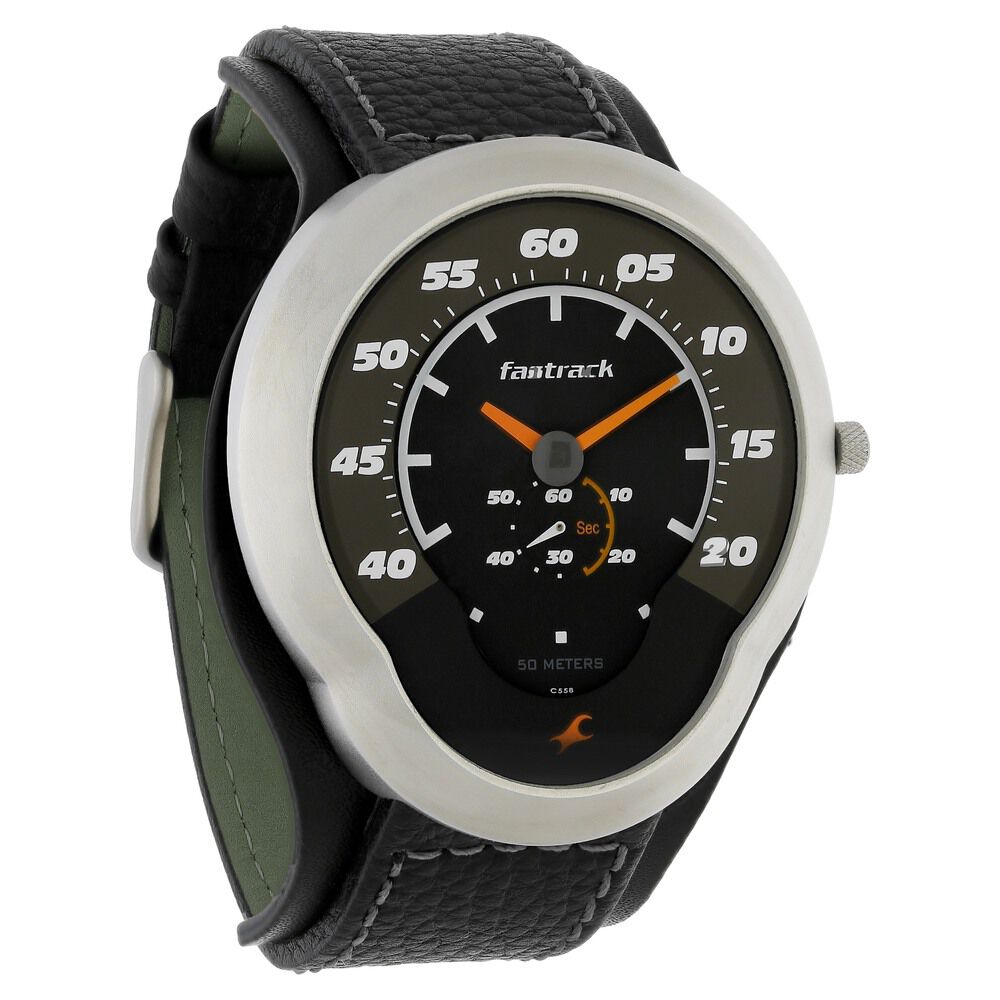 Fastrack Quartz Analog Black Dial Leather Strap Watch for Guys