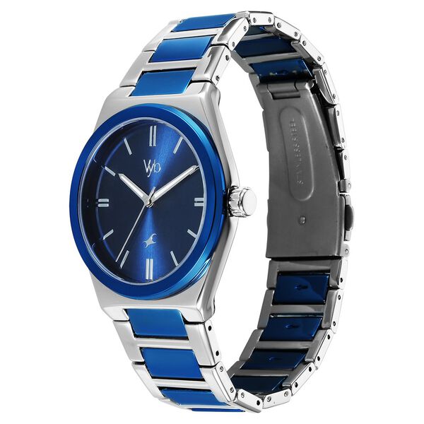 Fastrack Vyb Nimbus Quartz Analog Blue Dial Two Toned Color Metal Strap Watch For Guys - image number 3