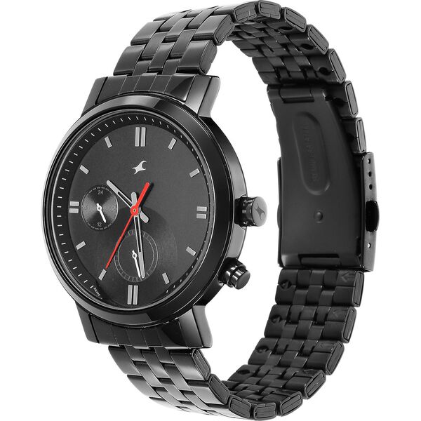 Fastrack Tick Tock Quartz Multifunction Black Dial Metal Strap Watch for Guys - image number 3