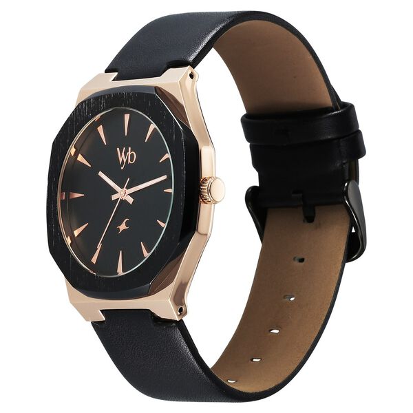 Fastrack Vyb Challenger Quartz Analog Black Dial Black Color Leather Strap Watch For Guys - image number 3