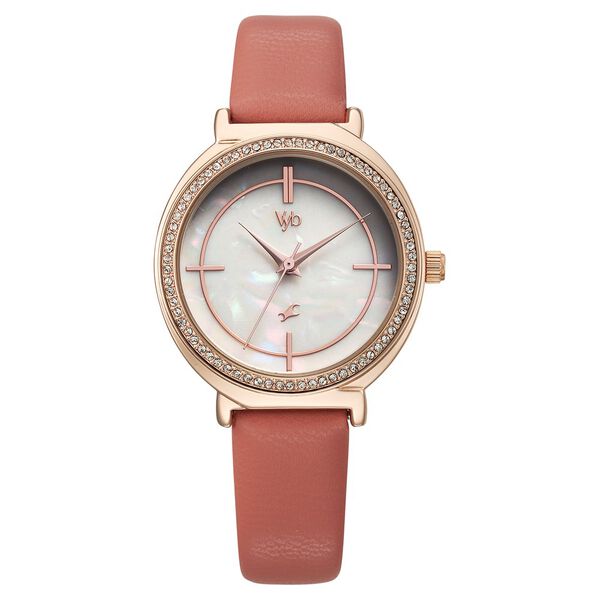 Fastrack Vyb Spotlight Quartz Analog Mother of Pearl Dial Pink Leather Strap Watch For Girls - image number 1