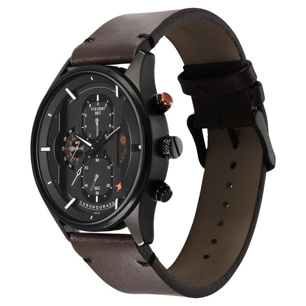 Fastrack Opulence Sun Moon Chronograph Black Dial Brown Leather Strap Analog Quartz Watch For Guys - image number 3