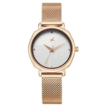 Fastrack Stunners Quartz Analog Silver Dial Rose Gold Stainless Steel Strap Watch For Girls