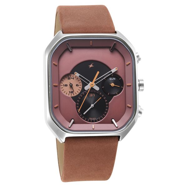 Fastrack After Dark Quartz Analog with Day and Date Brown Dial Leather Strap Watch for Guys - image number 1