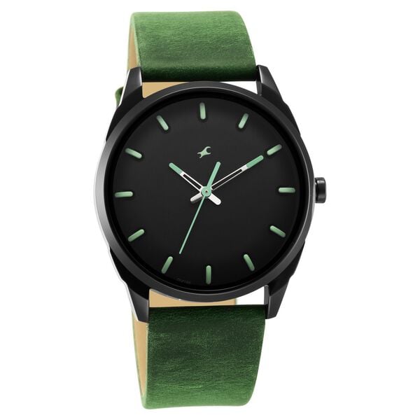 Fastrack After Dark Black Dial Green Leather Strap Watch for Guys - image number 1