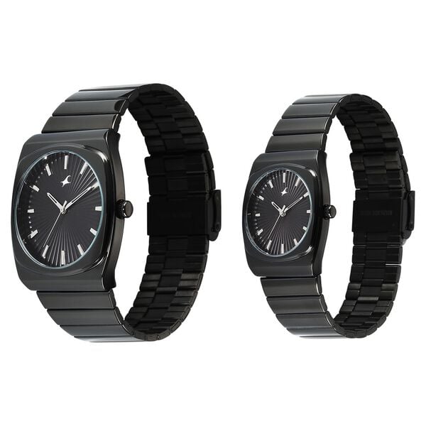Fastrack Mixmatched Quartz Analog Multicoloured Dial Two Toned Stainless Steel Strap Watch For Couple - image number 2