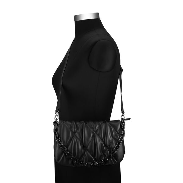 Fastrack Pleat-Quilted Satchel with Acetate Chain Handle in Black - image number 4