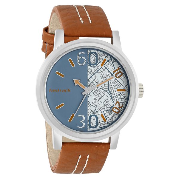 Fastrack Road Trip Quartz Analog Blue Dial Leather Strap Watch for Guys - image number 1